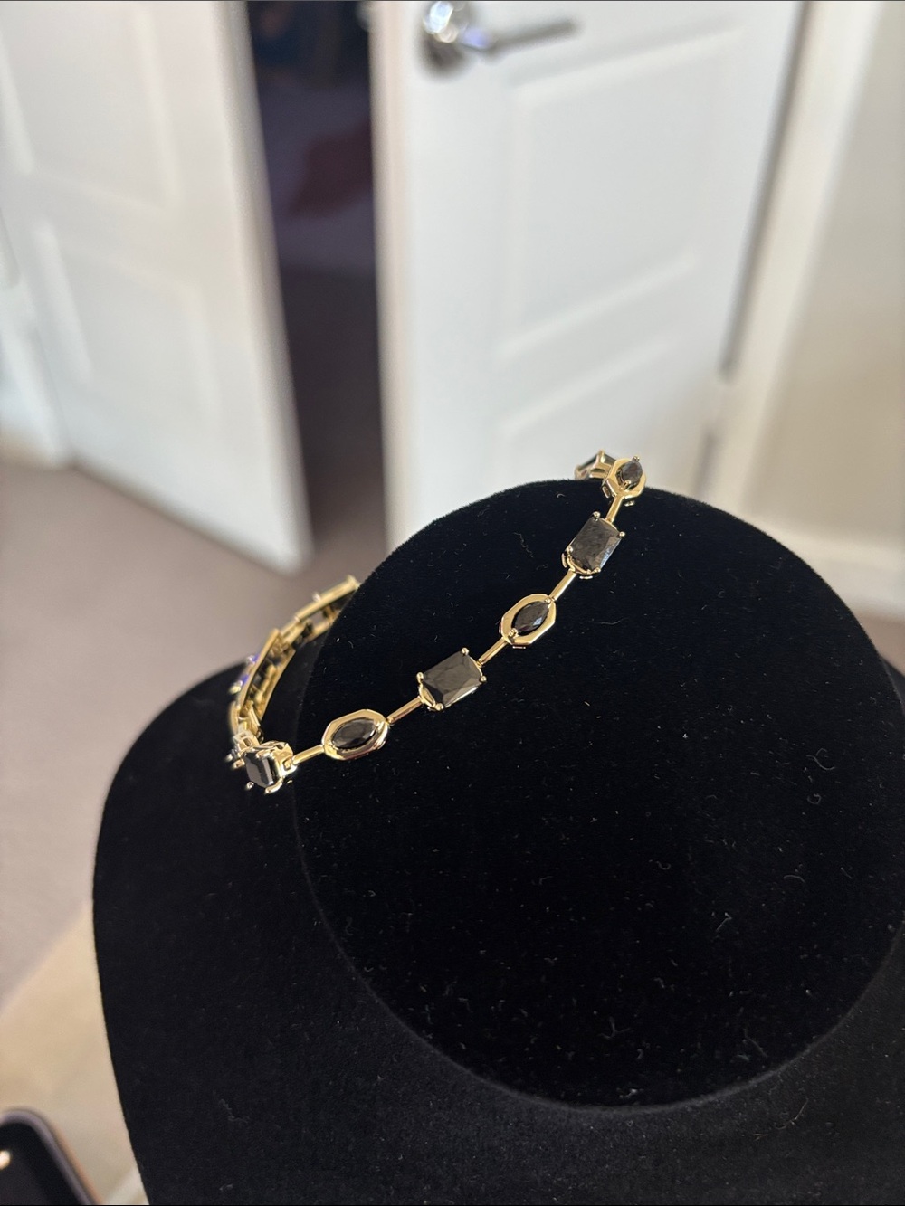 Gold-Tone Bracelet with Black Stone Accents - Women Jewelry